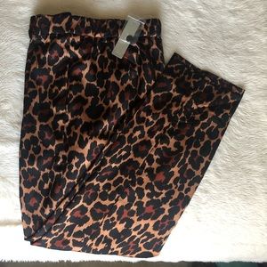 High-rise wide-leg silky trousers in leopard